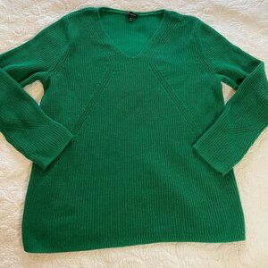 Talbots V Neck Tunic Sweater Size XL Kelly Green Long Sleeve Shaker stitch